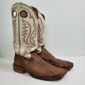 Justin Boots Square Toe White Pink and Blue Upper Leather Western Cowboy Boots